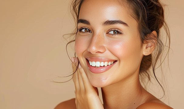 Smiling woman with youthful complexion